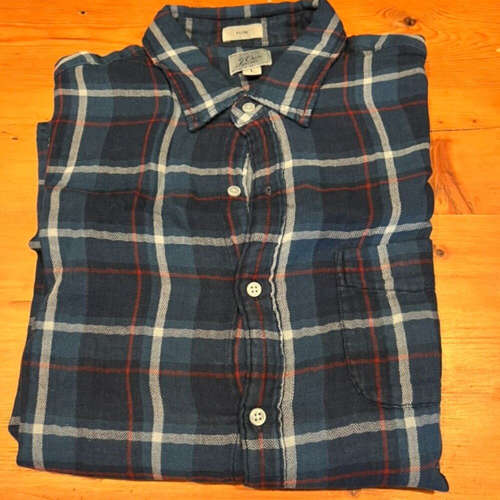 J.Crew Double Gauze Shirt Blue Slim - Large